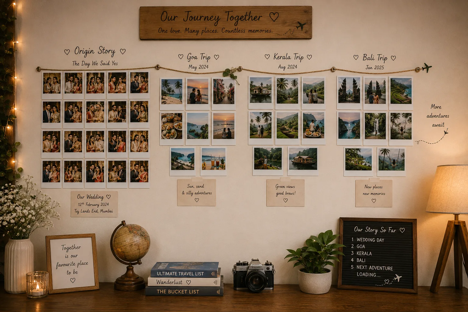 Honeymoon Travel Wall Starter photo-print display example