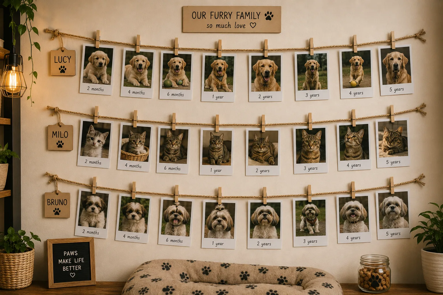Multiple Pet Family Row photo-print display example