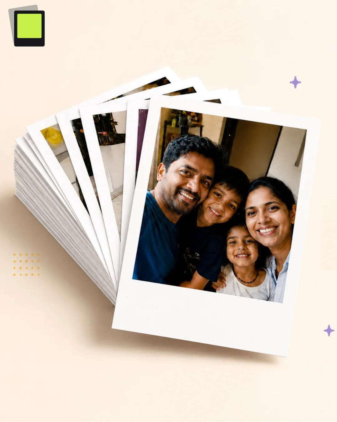 Classic Retro Photo Prints – white border family photo stack
